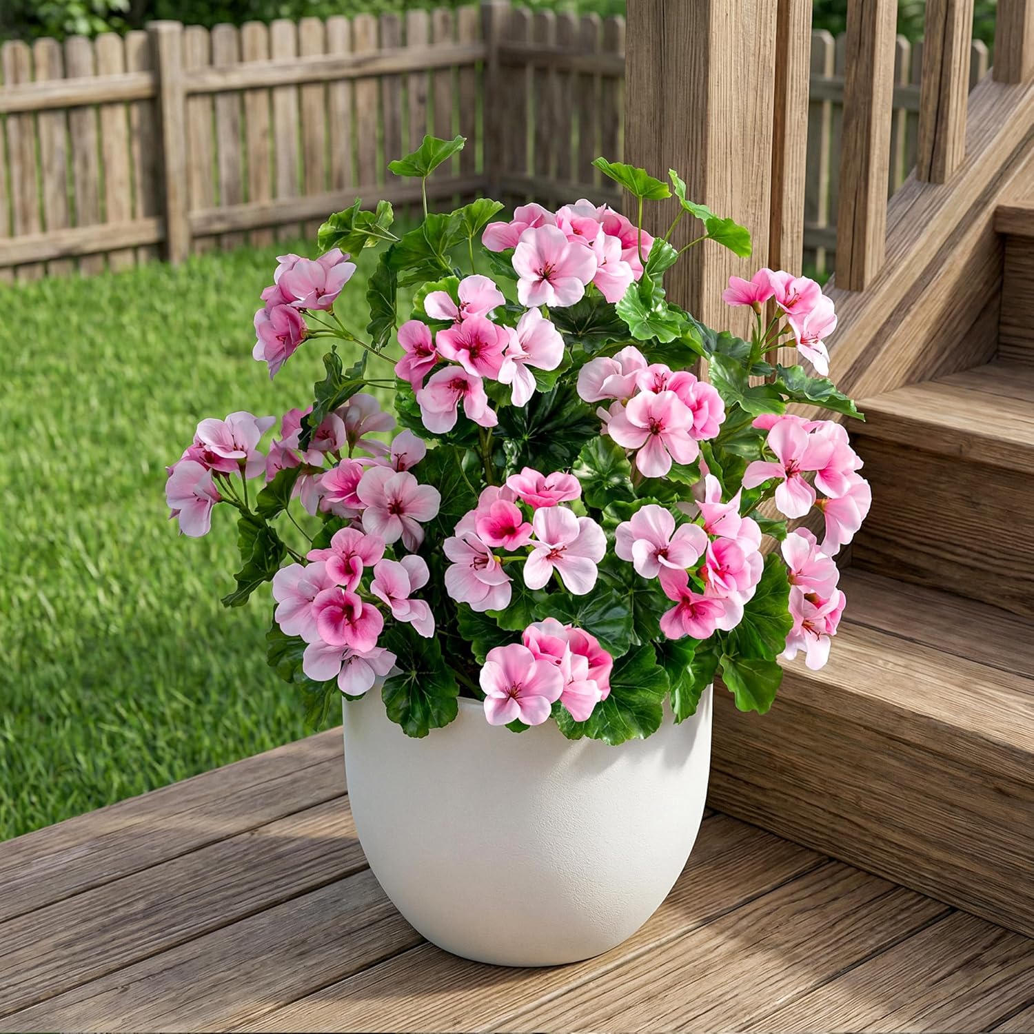 Artificial Flowers for Outdoors 17.7In Artificial Geraniums for Indoor Fake Flowers 4PCS Uv Resistant Artificial Outdoor Flowers Suitable for Indoor Home Decor Outdoor Garden Decoration,Pink