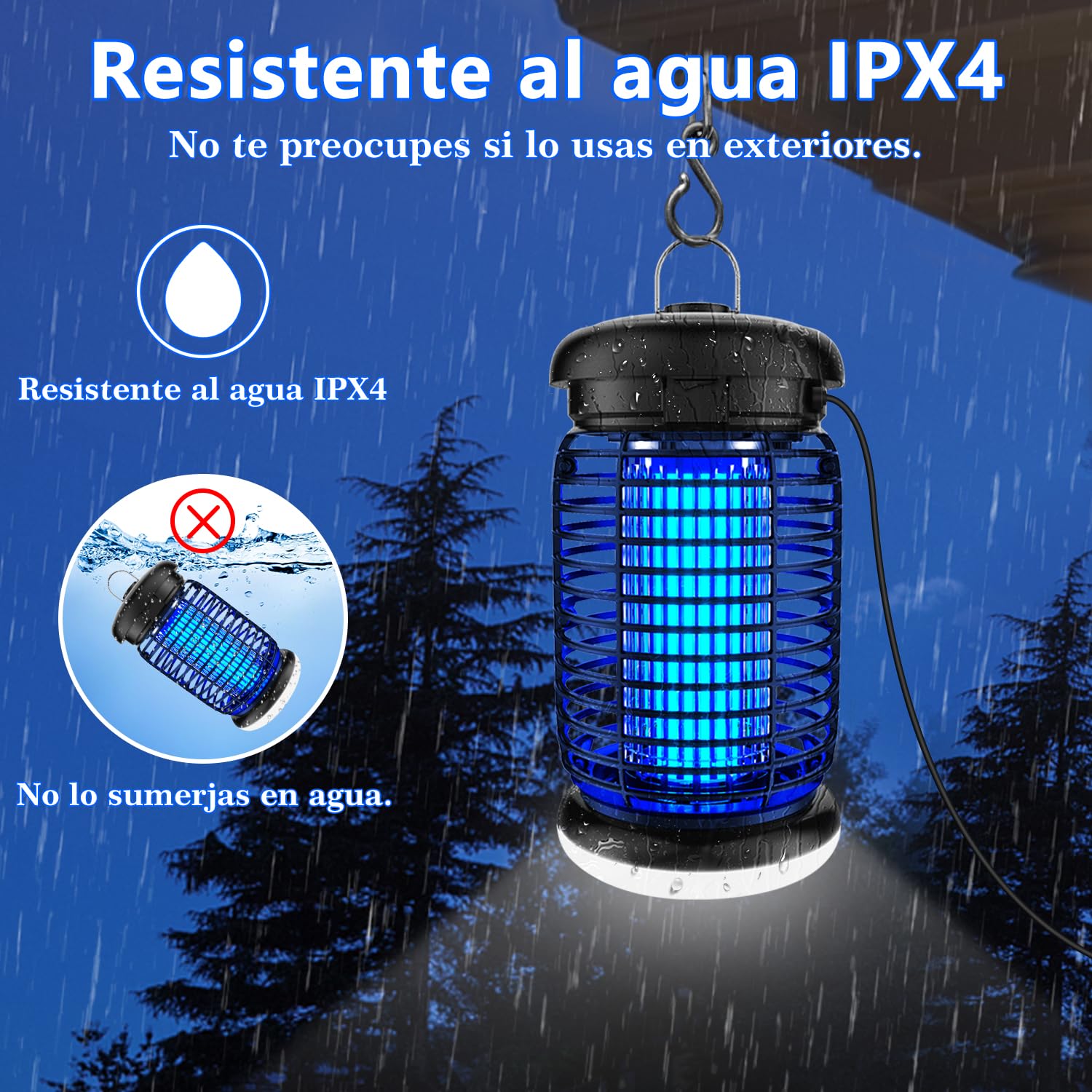 seenlast Lámpara Antimosquitos Electrico, Mata Mosquitos Electrico 4200V 15W UV Lampara Mosquitos, Atrapa Mosquitos con LED,IPX4 Impermeable,Area Efectiva 140m² para Interior y Exterior