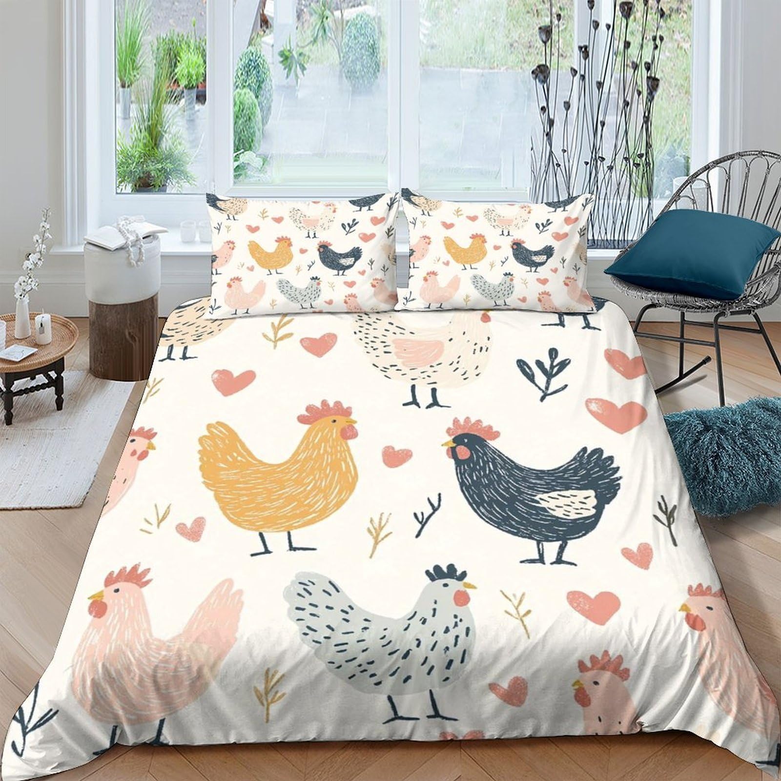 Ctjqhvkz Style-5 3D Printed Chicken Farmhouse Fitted Sheet Microfiber Anti-Slip Cute Hen Mattress Cover For Bedroom Guest Room Decor Single（135X200cm）