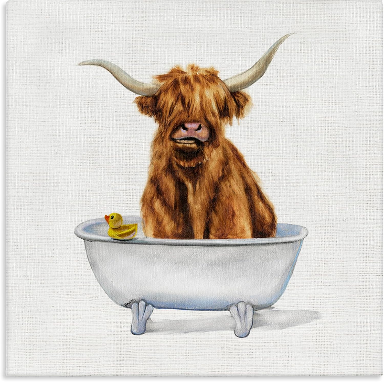 Stupell Industries Shaggy Country Cattle in Bathtub Rubber Duck, Designed by Donna Brooks Canvas Wall Art, 36 x 36, Brown
