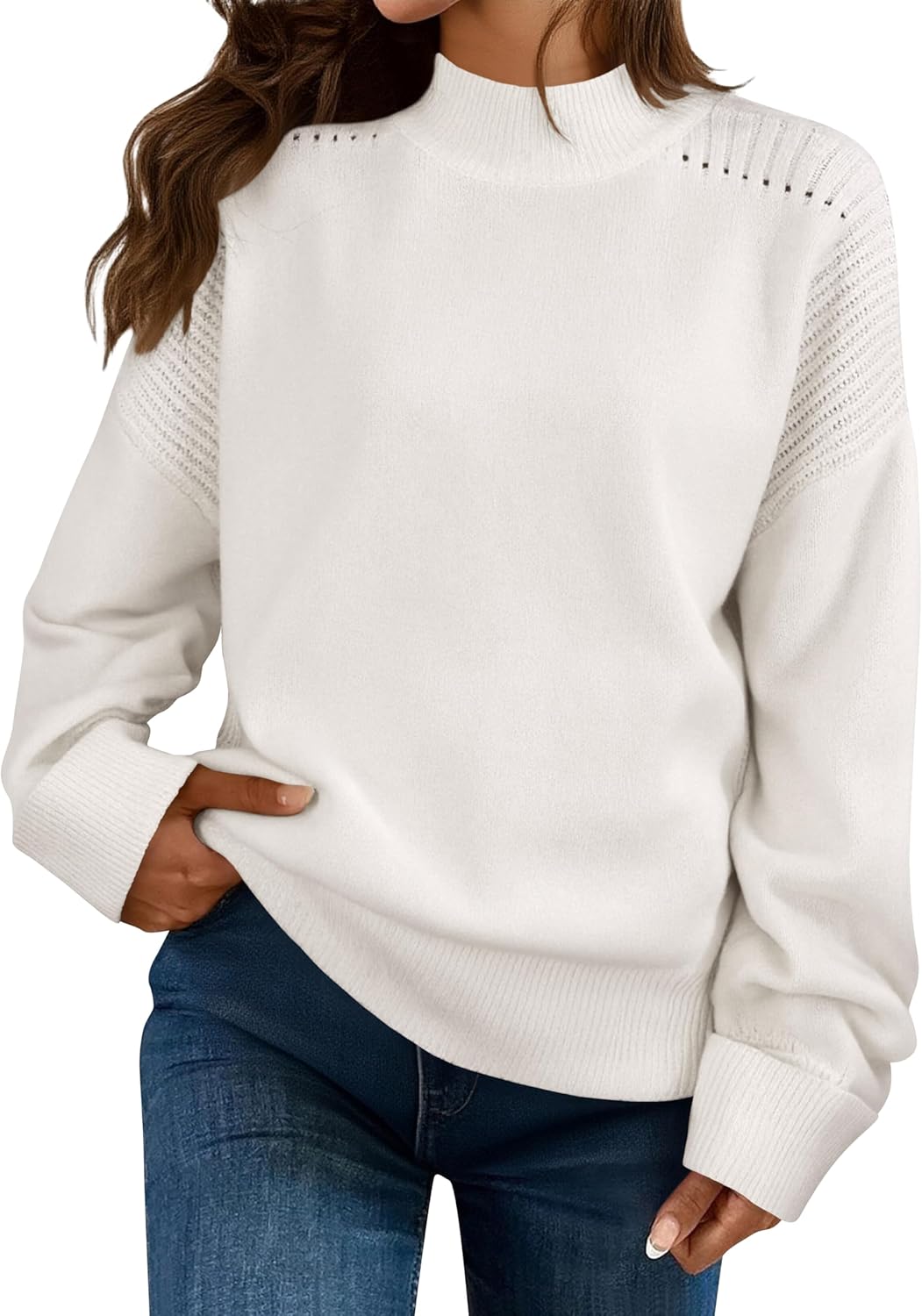 Zyyfly Womens Oversized Mock Neck Sweater Chunky Loose Long Sleeve Casual Fall Knit Pullover Sweaters