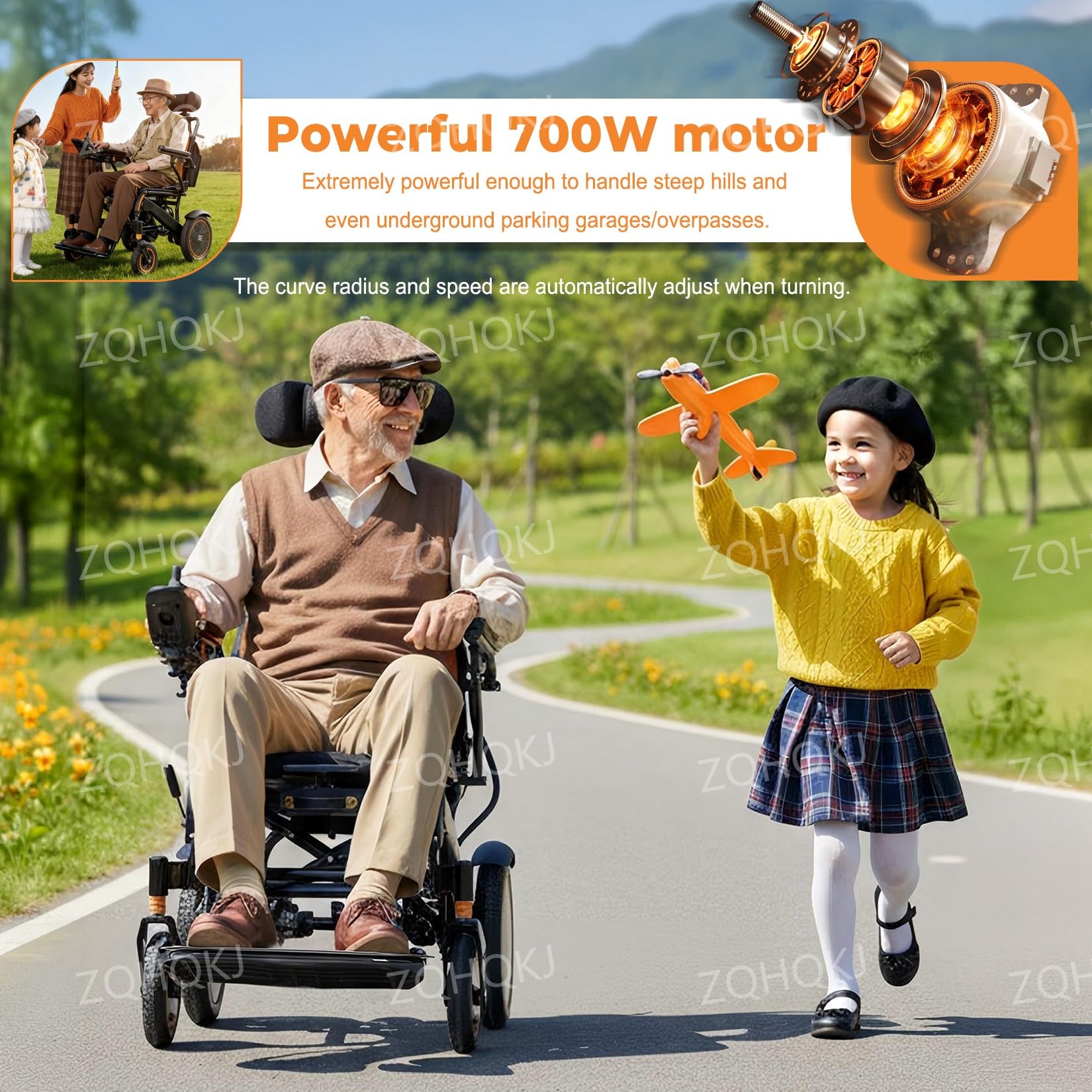 Silla de ruedas eléctrica plegable ligera hasta 150 kg, silla de ruedas eléctrica con respaldo ajustable hasta 160°, motor de 700 W y alcance de 20-30 KM, incluye mando a distancia para adultos