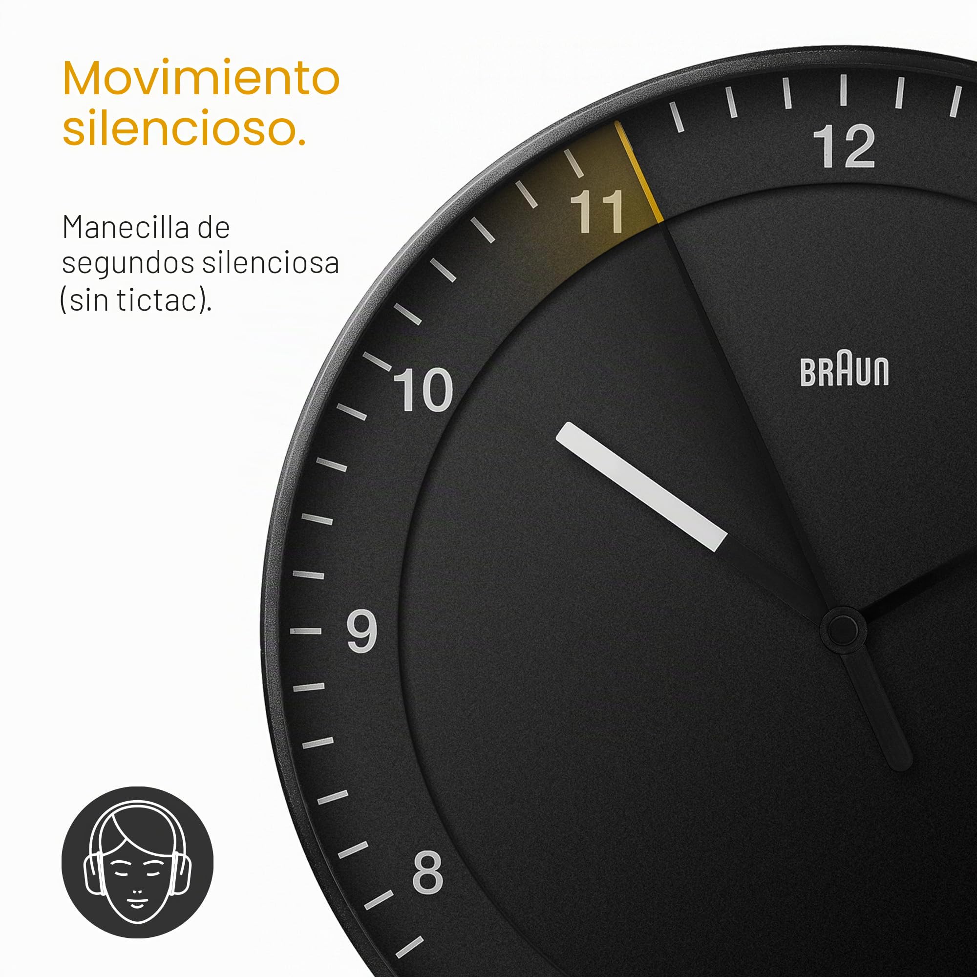 Braun Reloj de Pared analógico Grande clásico Movimiento de Agujas silencioso, de fácil Lectura, diámetro del 30 cm en Negro, Modelo BC17B.