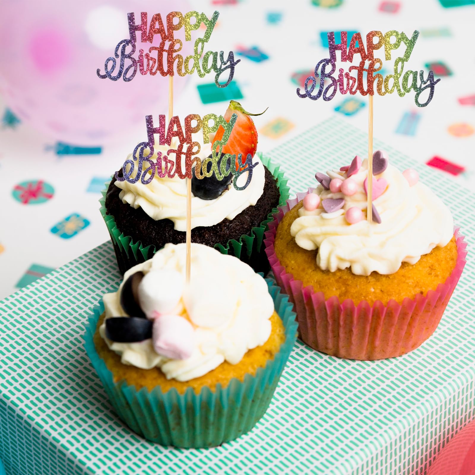 Amazon.co.jp: Happy Birthdayカップケーキトッパー、24個 カラフルな