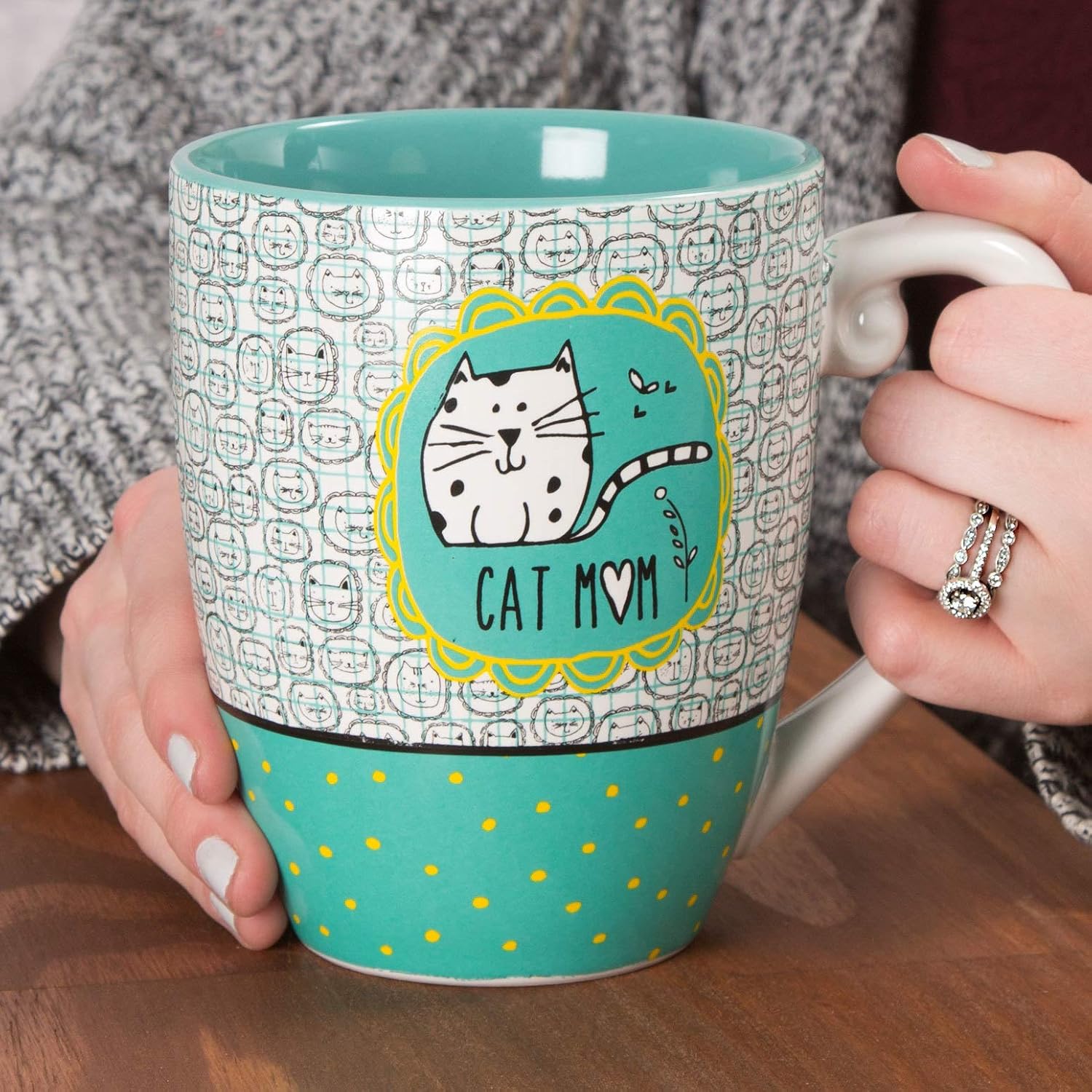 It's Cats & Dogs Cat Mom Ceramic Extra Large Coffee Mug Tea Cup, 20 oz, Teal - Image 3