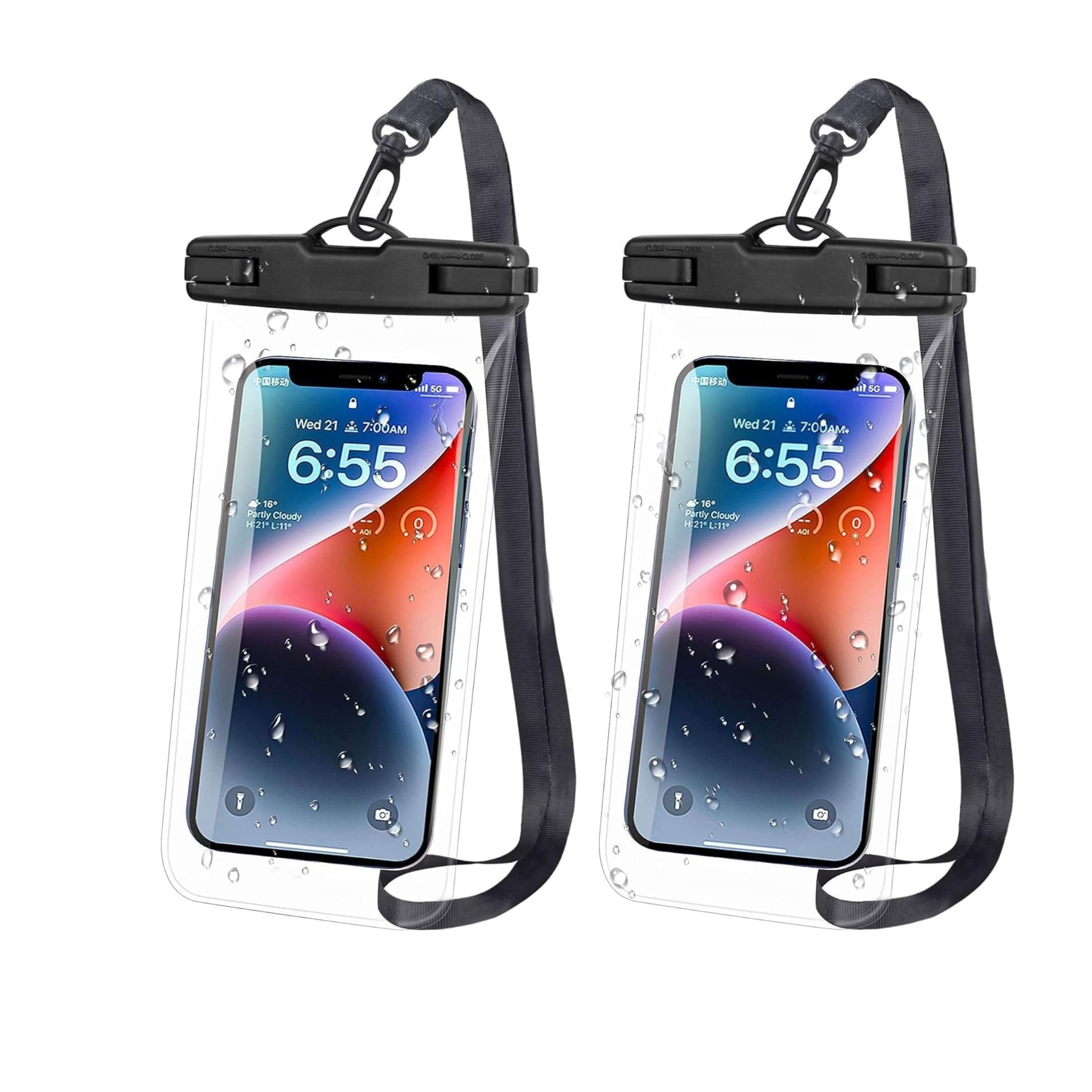 Waterproof Phone Pouch, Dry Bag with Lanyard,Universal Waterproof Phone Case for iPhone 14 13 12 11 Pro Max XR X XS SE 8 Plus Samsung S23 S22 Ultra S21 S10 S9 up to 7" (Black-Pack of 2)