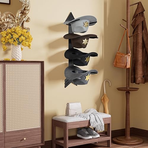 Miniatura 8 de HYDERMUS Perchero para sombreros de vaquero para pared, 6 piezas de madera rústica, diseño de flecha, organizador de sombreros de vaquera, montaje