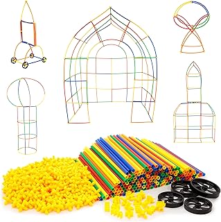 PicassoTiles 600pc Construction Toy Straw Building Set Children STEM Learning Interlocking Building Toys Creative Straw Connecting Builder Kits Early Education Kit for Kids Boys & Girls Ages 3+ PTS600
