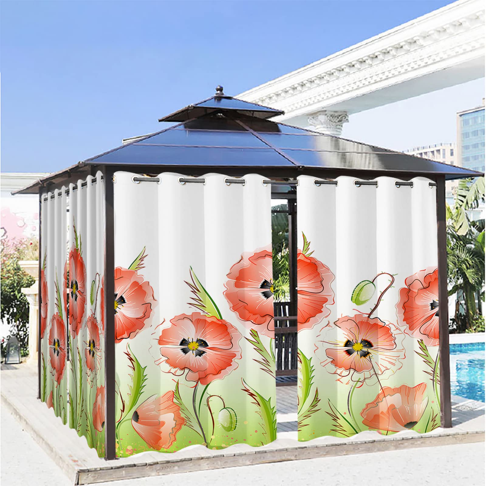 Rideaux d'extérieur occultants vert sauge 132x275cm pour terrasse