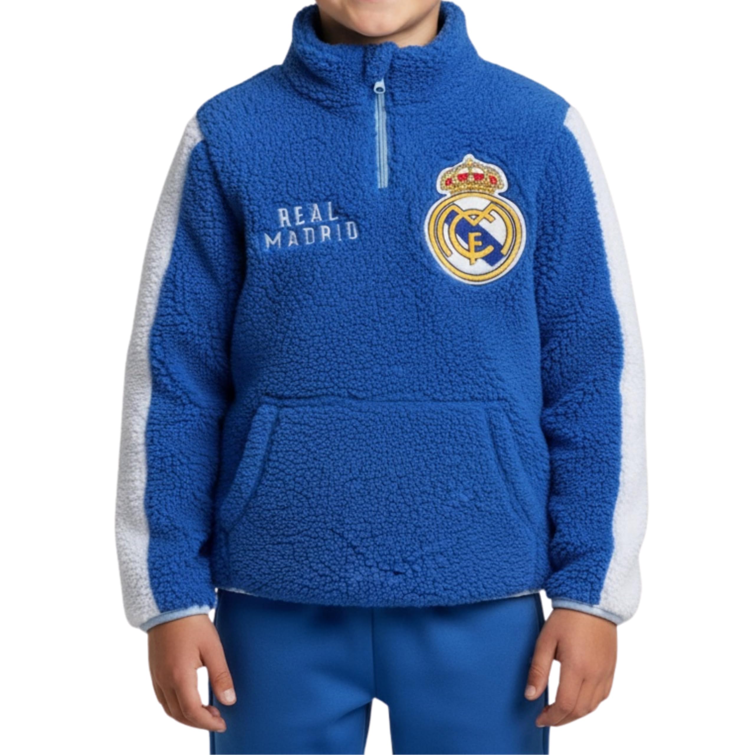 CF REAL MADRID Sudadera para Niño, Sueter Sudadera Diseño Textil Suave Polar Sherpa, Regalo para Niño, Tallas 4 a 10 Años
