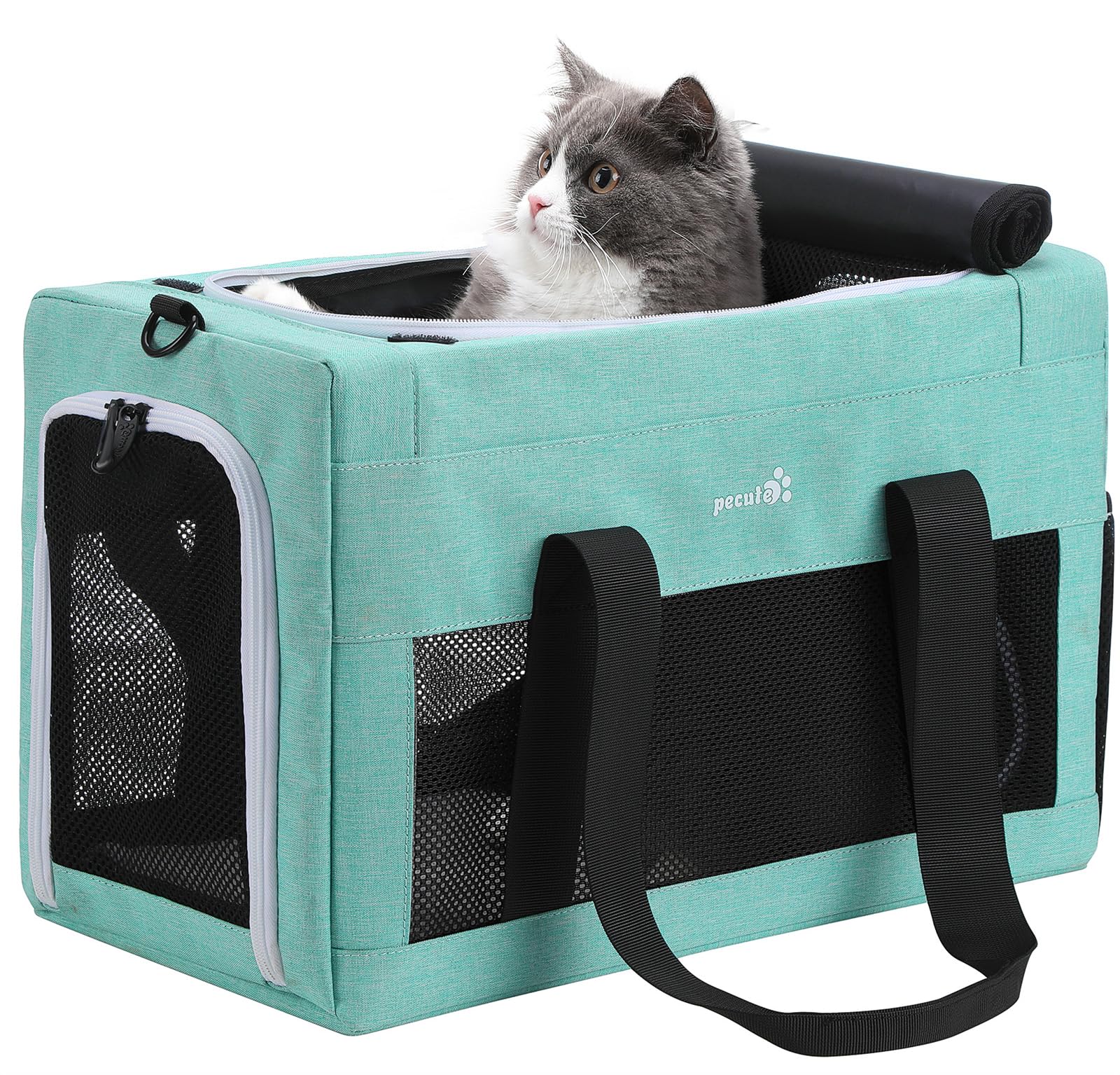 Airline Approved Cat Carrier, Pet Carrier Soft-Sided, Portable Dog Carrier with Stable Structure, Breathable Bag for Pets Less Than 12lbs, Cat Carrier Bag for Both Long and Short Trips Light Blue