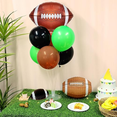Miniatura 4 de Juego de 2 soportes de globos de mesa de fútbol, 2 juegos con 2 globos de aluminio de bola de rugby, centros de mesa de globos de fiesta temática de
