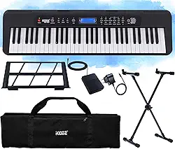 Kit Teclado Musical Digital Kobe KB-300 5/8 61 Teclas Sensíveis ao Toque com Pedal Sustain Capa e Estante