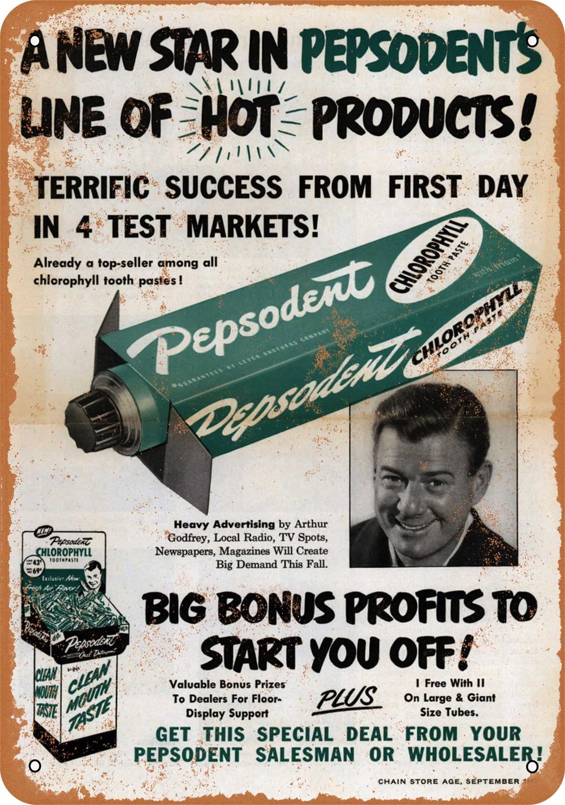 Miaomansenstore Metal Sign - 1952 Arthur Godfrey For Pepsodent - Vintage Look Home Decor