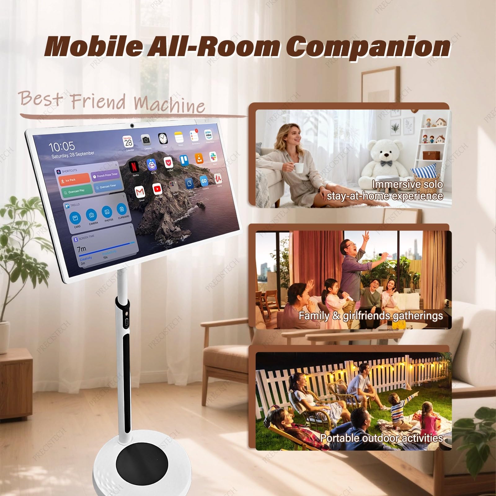 Télévision Tactile Portable 1080p/4k, TV Mobile sans Fil avec Batterie Longue Durée Et écran Rotatif, Idéale pour La Maison, Bureau Et Espace Extérieur(8+128G,32in)