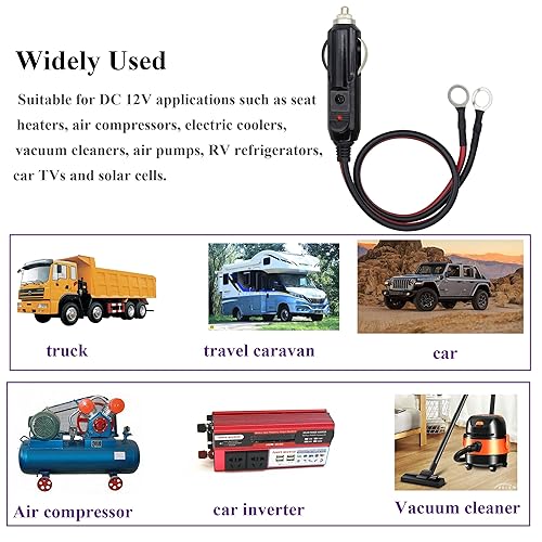 Miniatura 7 de AAOTOKK Paquete de 2 cables de terminal de anillo O de 16 AWG a encendedor de cigarrillos macho, conector de terminal de anillo tórico, cable de