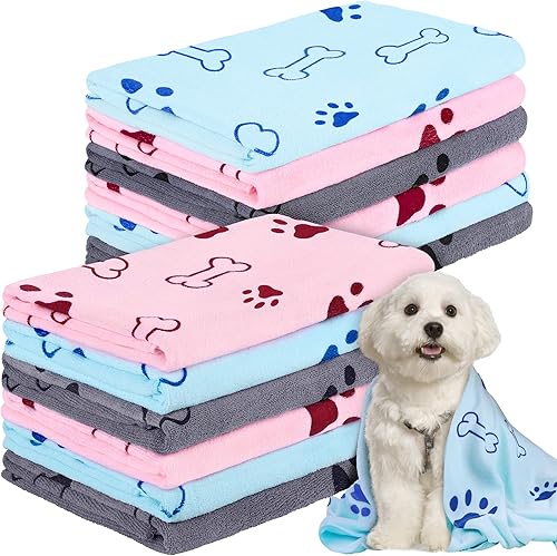 Tiibot 12 toallas para perros para secar mascotas, cachorros, toalla de aseo para perros, toalla de microfibra absorbente, toalla de baño para
