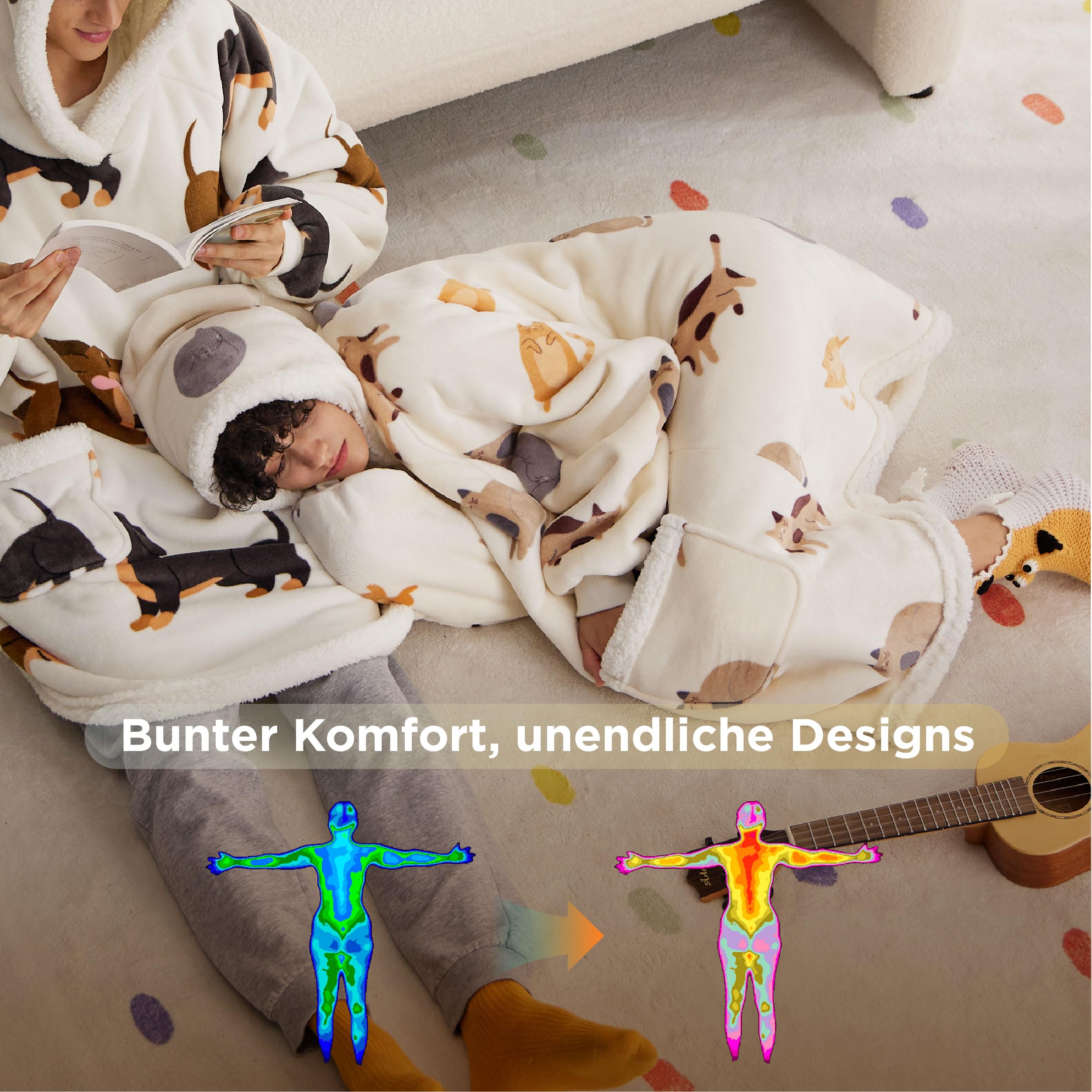 Bedsure Bluza koc z kapturem w kratę