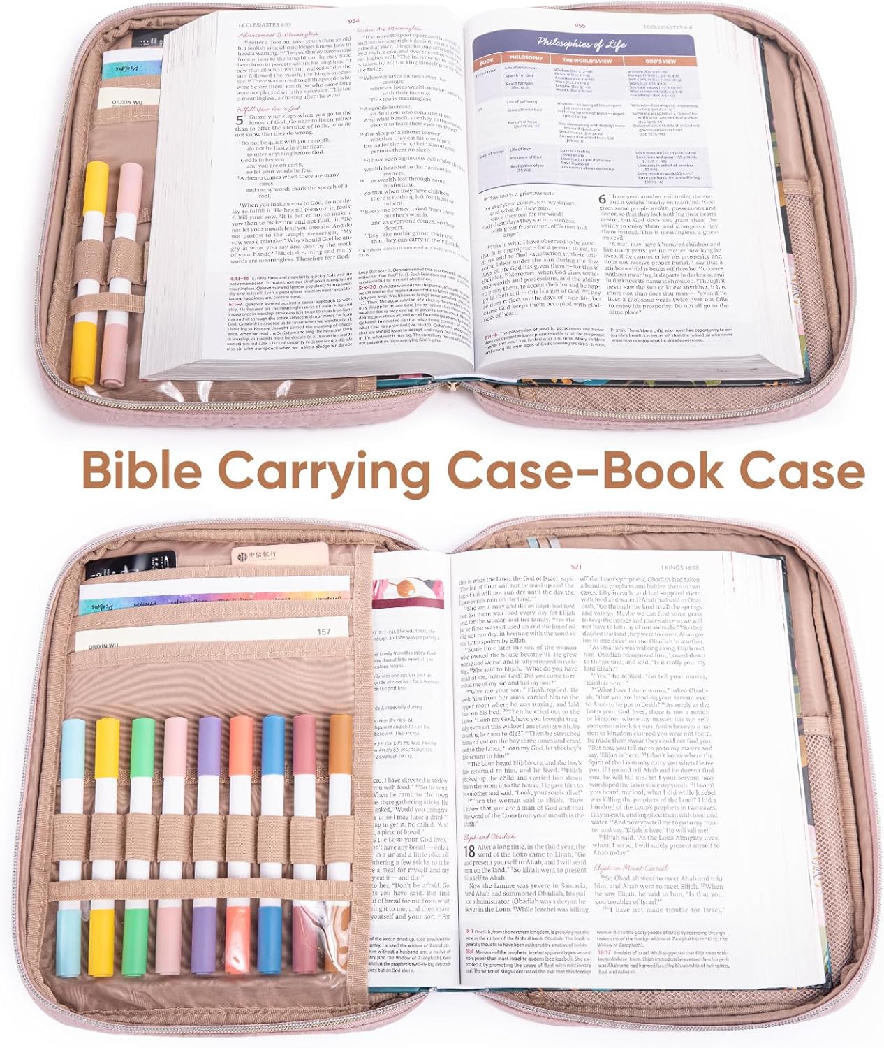 Quilted Bible Cover for Women, Zippered Organizer Bag with Sleeve for Study Supplies, Accessories & Journals, Church Carrying Gift for Girls, Book Carrying Case - Image 3