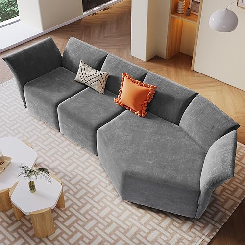 Harper & Bright Designs Living Room Sofa, Stylish Sofa Set with Polyester Upholstery with Adjustable Back, Petal Shape Sofa with Free Combination for Living Room, Gray