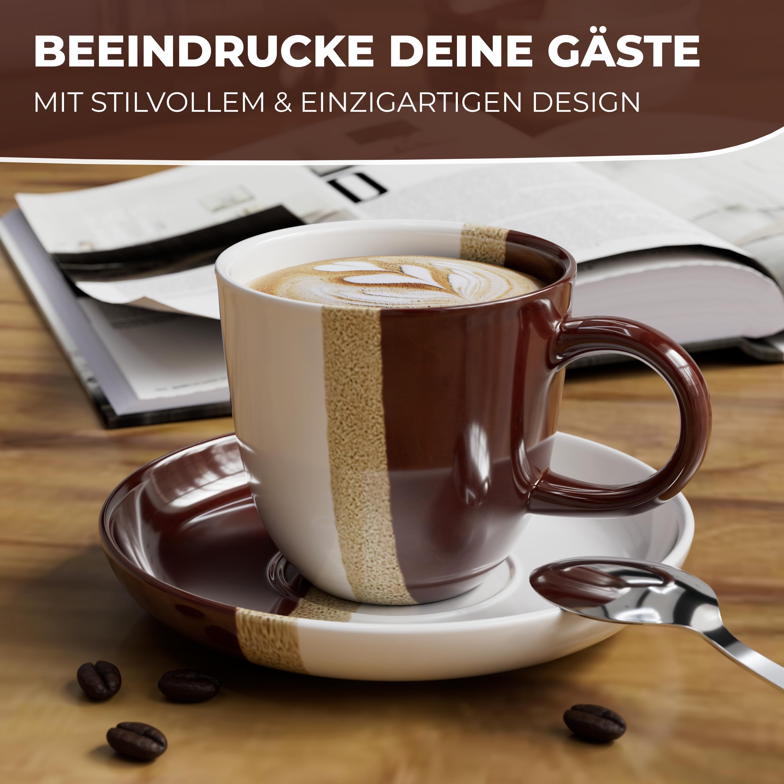 Tasses à Expresso ElbFuchs 6x120ml - Céramique Fait Main, Empilables, Multicolores