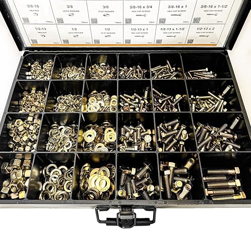 Miniatura 7 de -1275 piezas de grado 8 amarillo Zinc Nut Bolt Washer Surtido, tornillos de cabeza hexagonal, arandelas planas y de bloqueo, tuercas hexagonales,
