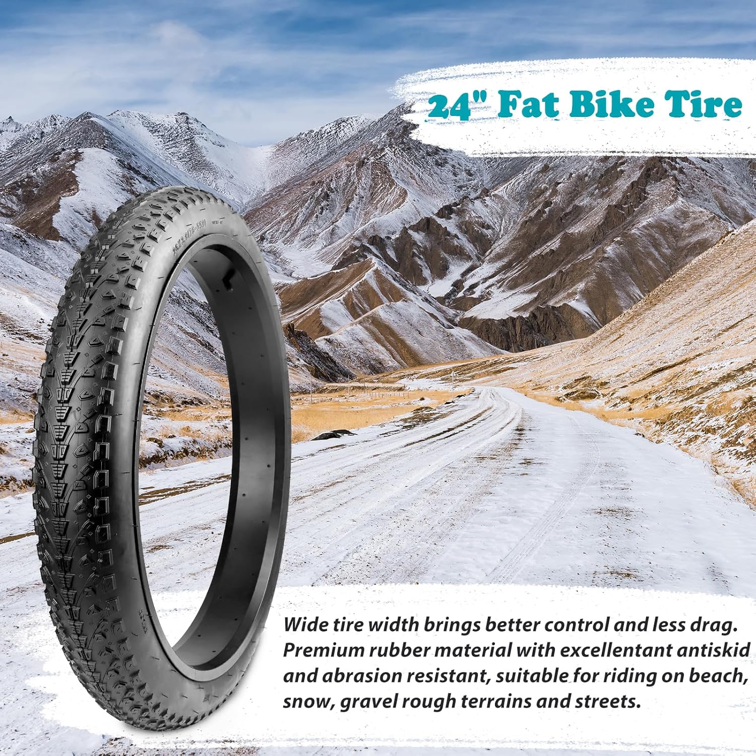MEGHNA Bike Tire 20/24 x 3.0 inch Mountain Bike Fat Tire 76-406 Foldable Tire Knobby Anti - Slip Replacement for Snow Bike Kids Bike