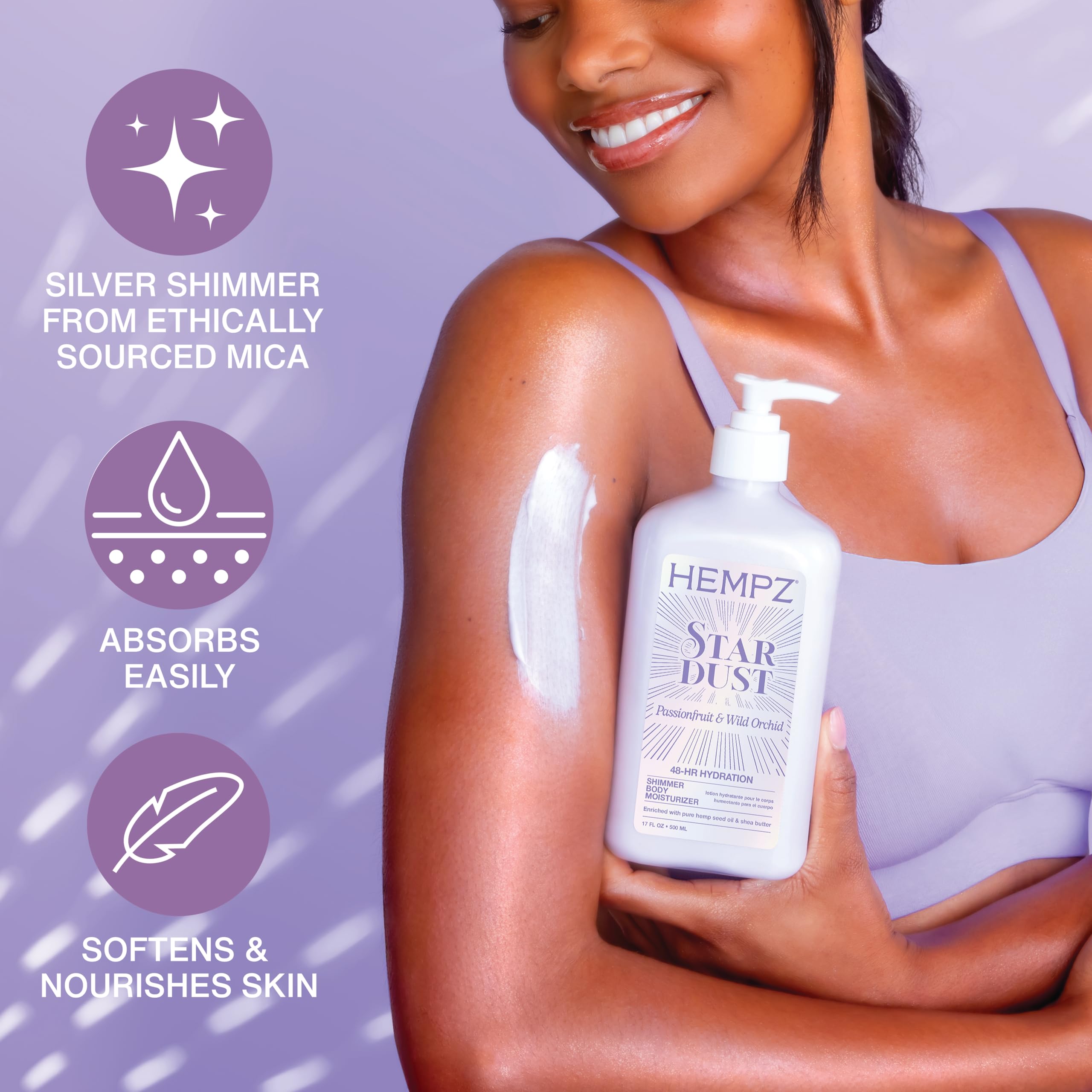 Hempz NEW Star Dust Body Lotion, Iridescent Glow Shimmer, Passionfruit and Wild Orchid, Hydrating and Nourishing Moisturizer, 17 oz.