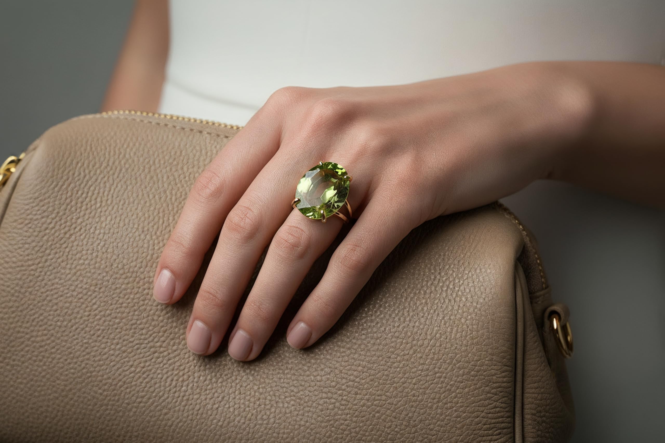 Anillo de Peridoto Hecho a Mano - Anillo de Piedra Natural en Oro de 14k - Elegante Anillo de Declaración Anillo de Compromiso de Novia de Fiesta de Bohemia - Regalo de Joyería Artesanal para Mujer