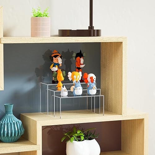 Miniatura 59 de Juego de 3 elevadores cuadrados de acrílico para mesa de postres, estante de exhibición de acrílico transparente para Funko Pop, cupcakes, juguetes