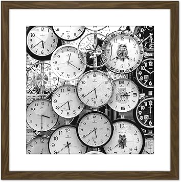 Amazon Co Jp 時計 文字盤 時間 黒 白 写真 9 9インチ 正方形 木製 額入り ウォールアート プリント写真 マウント付き ホーム キッチン