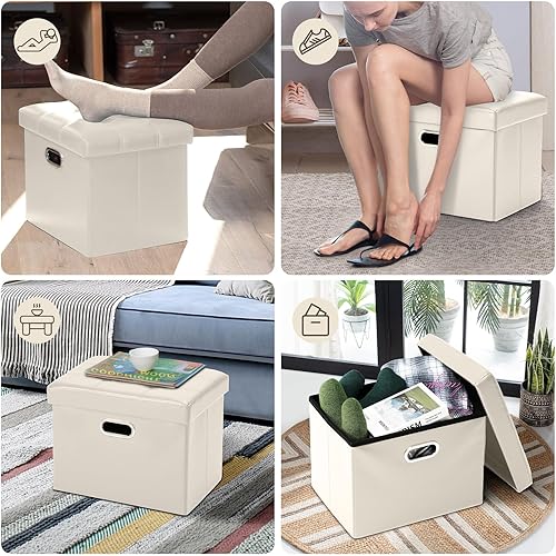 Miniatura 44 de COSYLAND - Reposapiés u otomano con almacenamiento plegable de piel, con agujero para agarrar, para habitación, tamaño pequeño, rectangular, 17 x 15