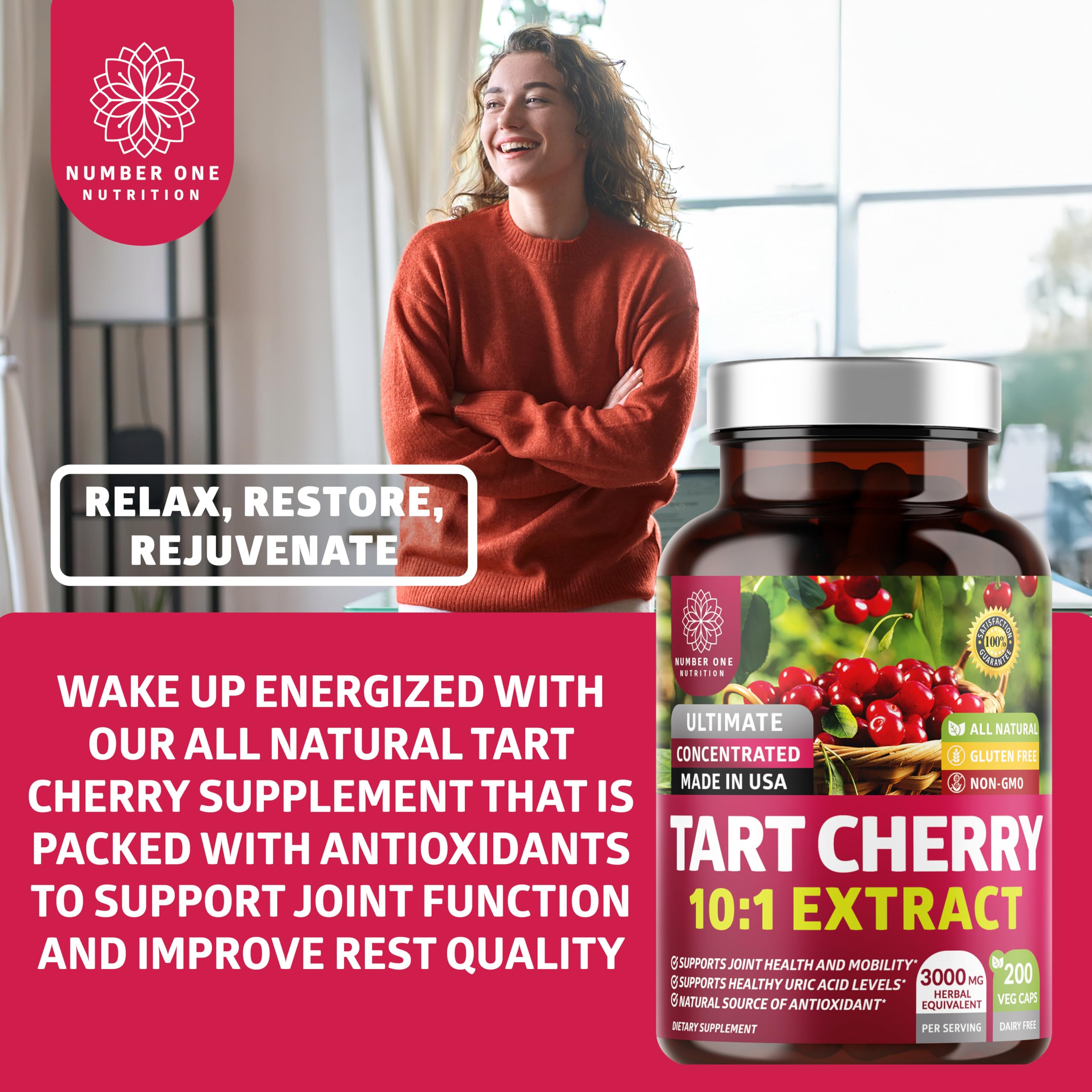 Tart Cherry 10:1 Extract 300mg, Joint & Antioxidant Support, 200 Caps — Amazon image 5