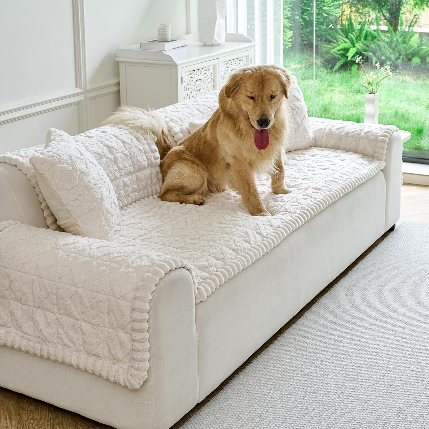 Fuzzy Couch Cover for Dogs Washable, Non Slip Couch Covers for 3 Cushion Sofa Pet Friendly, Soft Pet Couch Covers for Sofa, Dog Cover for Couch Furniture Protector(1,Beige White,27.6"x70.9") Beige White 1PC/27.6"x70.9"