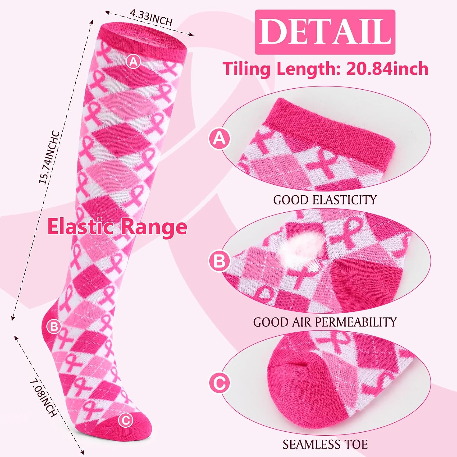 24 Pair Breast Cancer Awareness Sock Pink Ribbon Awareness Accessories Gift Bulk Homeless Donations