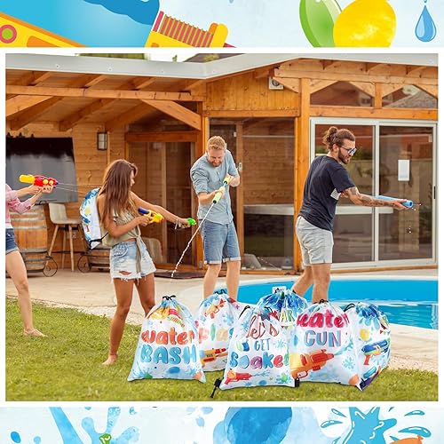 Miniatura 5 de Paterr Mochila con cordón para fiesta de pistola de agua, 12 unidades, para niños, fiesta en la piscina, bolsa de cincha, bolsas de cordón de