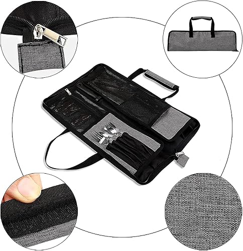 Miniatura 4 de Bolsa de rollo para cuchillos de chef, bolsa de cuchillo de chef Oxford resistente, estuche portátil para cuchillos de chef de 13 ranuras,