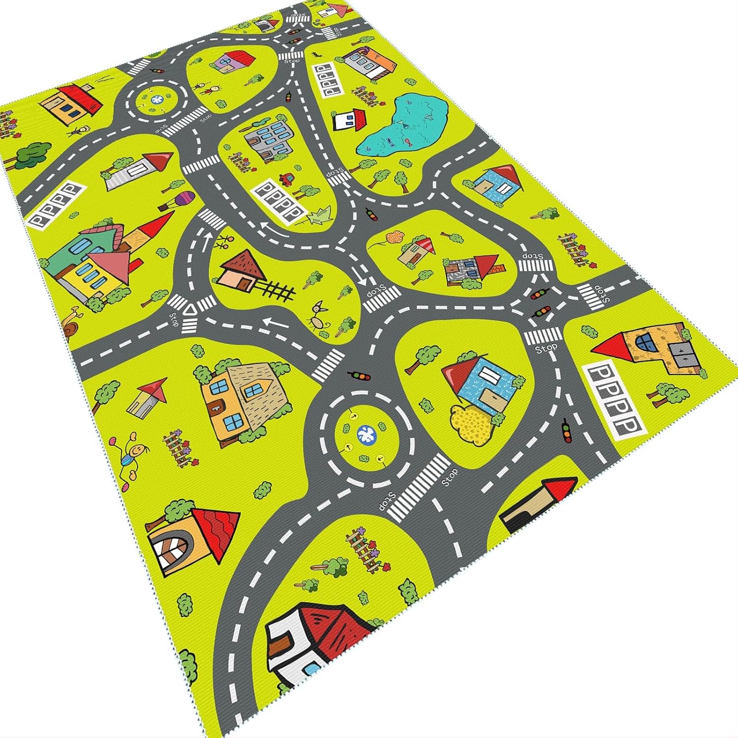 Kids Car Play Mat & Rug – Road & Race Track Design for Toy Cars, Playroom Decor, Machine Washable