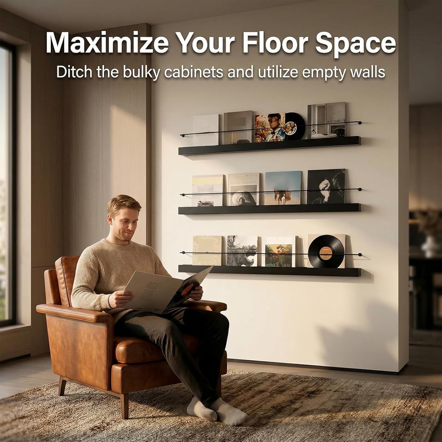 Wall Mount Magazine Rack – 3-Piece Iron Art Display, Modern Wall Mounted Magazine Rack, Suitable for Living Room, Bedroom, and Study