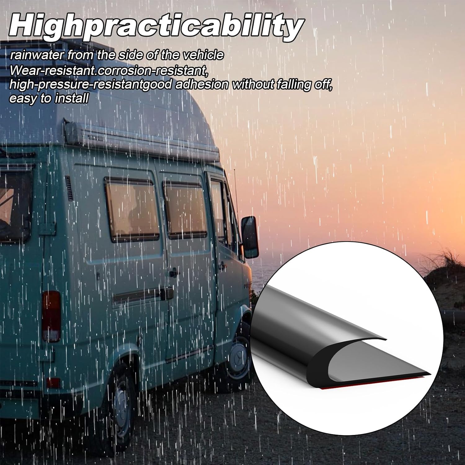 RV Rain Gutter,PVC Plastic drip Guides,for Cars, Vans, caravans, roof rainwater Diversion Strips, Flexible J-Shaped Decorative moldings. (40 ft, Black)