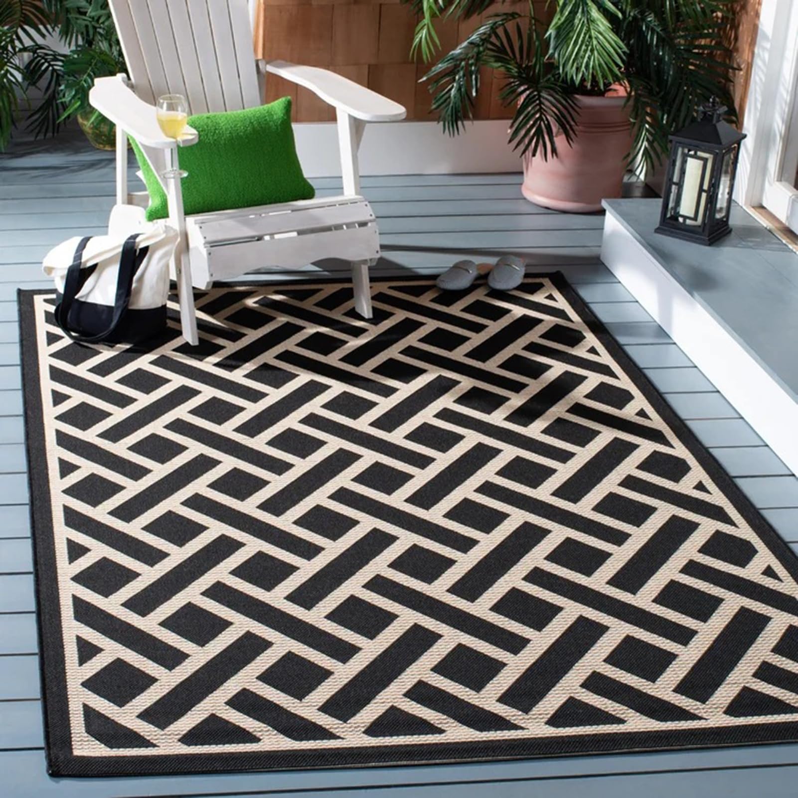 HGTRH Garden Rugs Outdoor Waterproof 200 X 300 Extra Large, Outdoor Rugs for Garden Waterproof Rectangle, Outside Carpet for Patio Wood Deck Features Geometric Motifs, Anti-Slide Indoor Outdoor Rugs