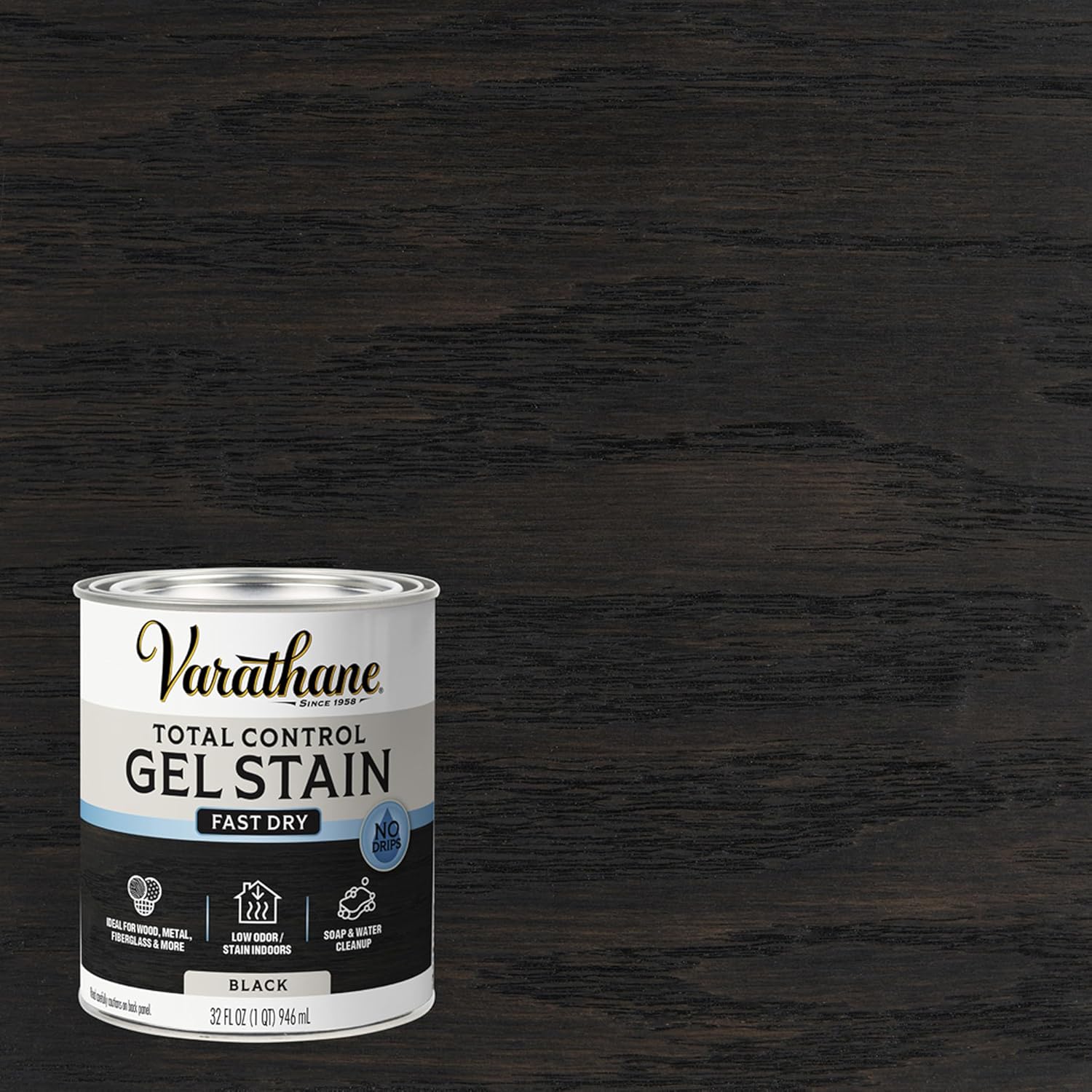 Varathane Total Control Gel Stain | Low Odor Water-Based Formula | Thick Gel Formula for Vertical Surfaces | Ideal for Wood, Metal & Fiberglass | Quart | Black