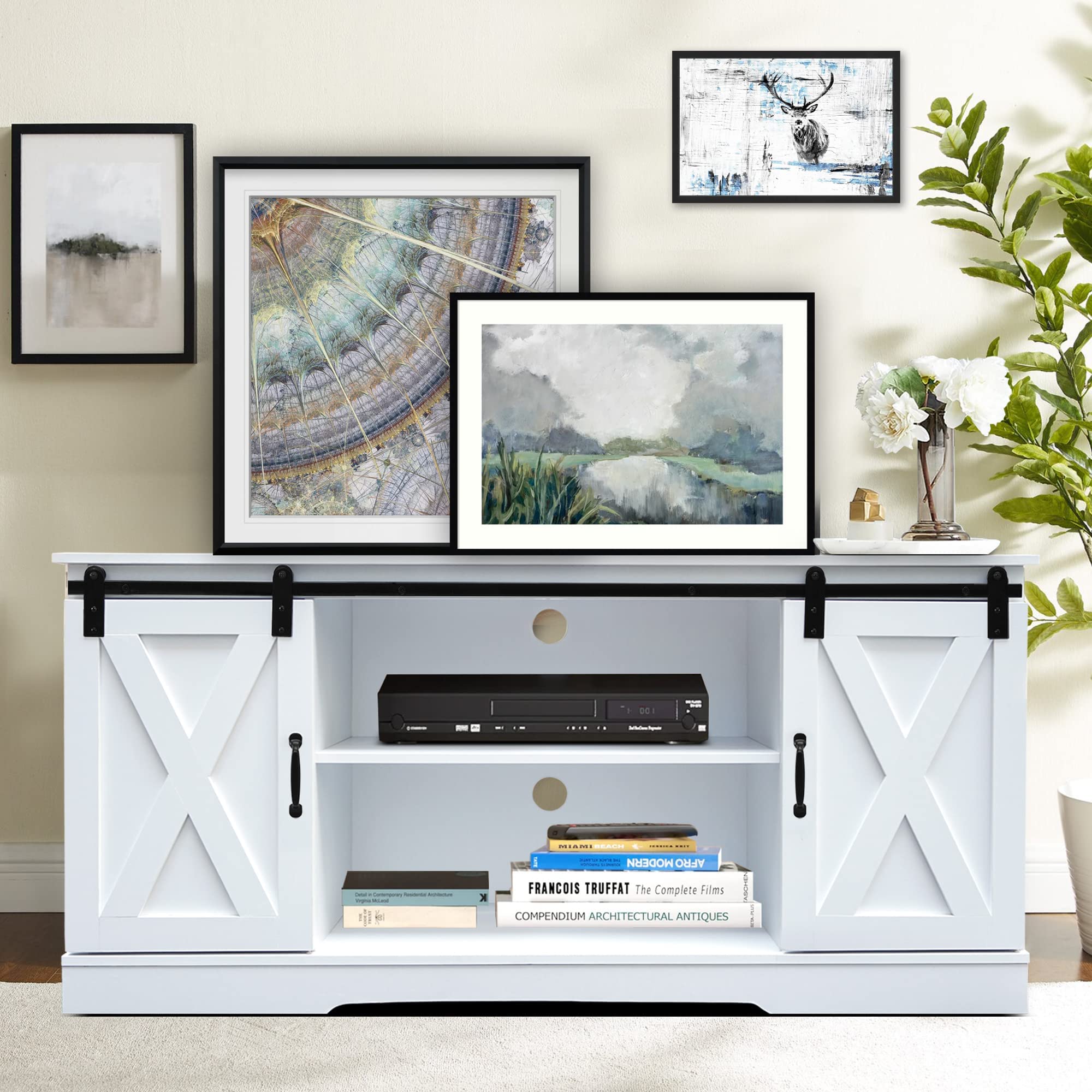 Farmhouse TV Stand,Modern Entertainment Center for TVs Up to 65 Inch