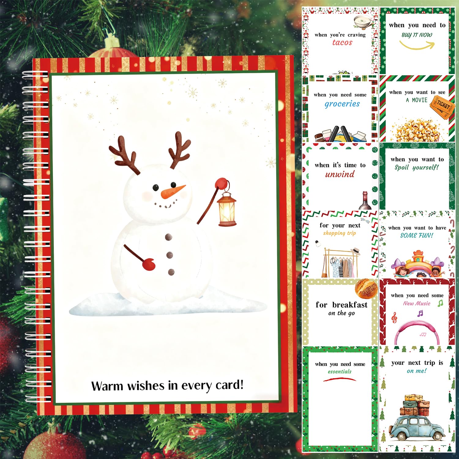 Merry Christmas Gifts Card Book 10 Pages, Booklet To Hold Gift Cards Organizer Greeting Card Album Keeper, Spiral Bound Open When Envelopes, DIY Xmas Gifts For Family Friends College Students (1 Pcs
