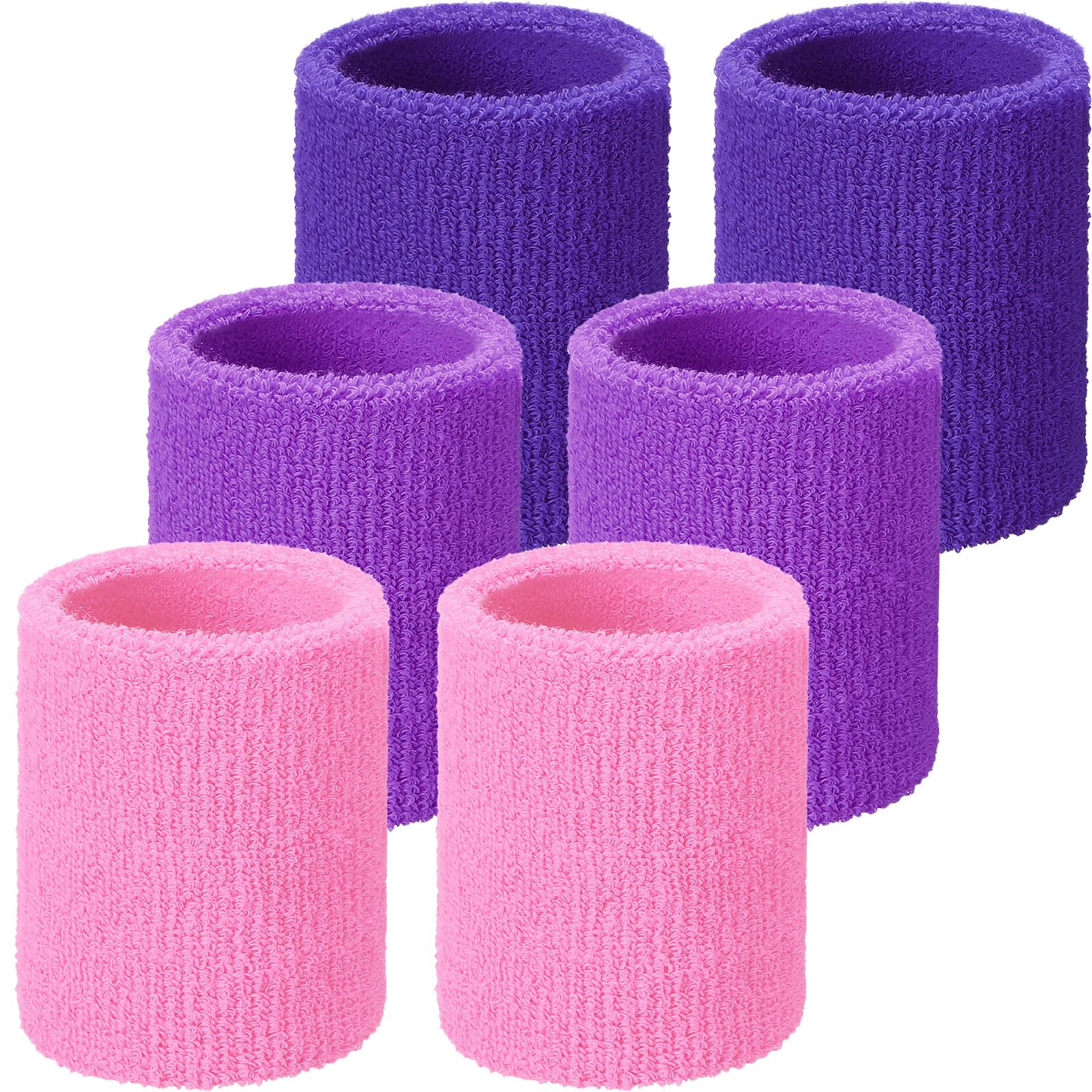 Willbond Sweatbands for Sports, Tennis, Competitions, Absorbent Sweatbands for Basketball, Tennis, Soccer, Running, Working (Pink, Light Purple, Purple) 6 Pack โ image 1