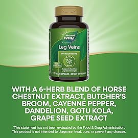 Nature\'s Way Leg Veins, Supports Healthy Leg Vein Strength*, 6-Herb Blend, With Horse Chestnut Extract, Dandelion, Gluten Free, 120 Vegan Capsules (Packaging May Vary) - 2 Pack