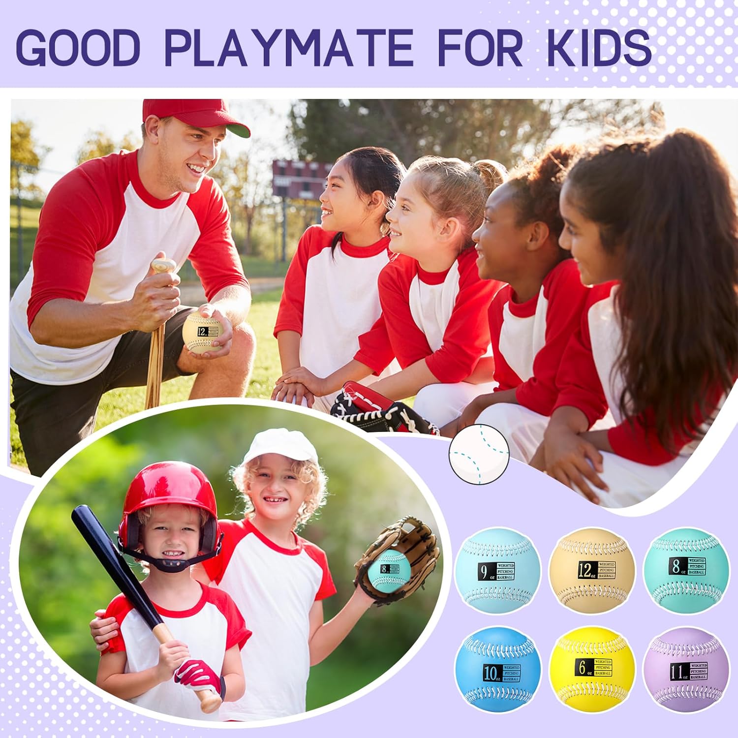 Soulchen 6 Pack Weighted Baseball 9 Inch Training Baseball Weighted Balls for Strength & Velocity Training (6oz, 8oz, 9oz, 10oz, 11oz, 12oz)