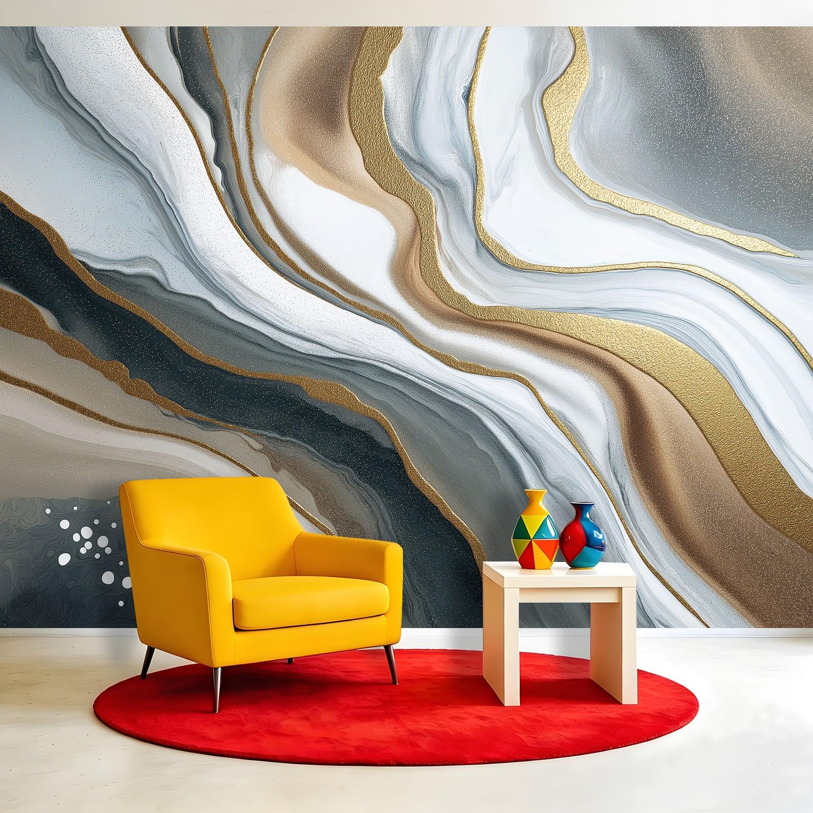 Carta da parati panoramica in tessuto non tessuto astratto, moderna, 350 x 256 cm, decorazione per soggiorno e camera da letto, effetto 3D, effetto marmo, sabbie pieghevoli, ondulate sfumate