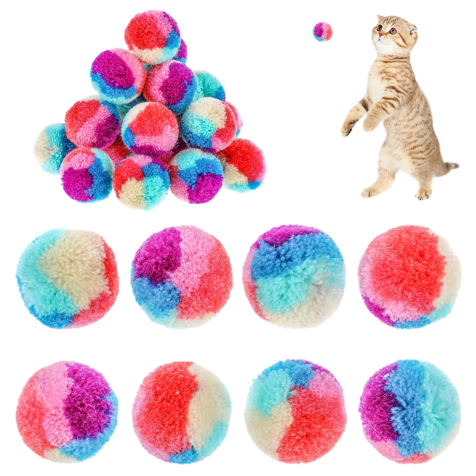 Bremorou Cat Toys Balls 30 Pcs Pom Pom Balls Soft Plush Cat Ball Fuzzy Kitty Colorful Interactive Rainbow Toy Balls For Indoor Cats & Kittens Training Playing Exercising 1.2 Inches