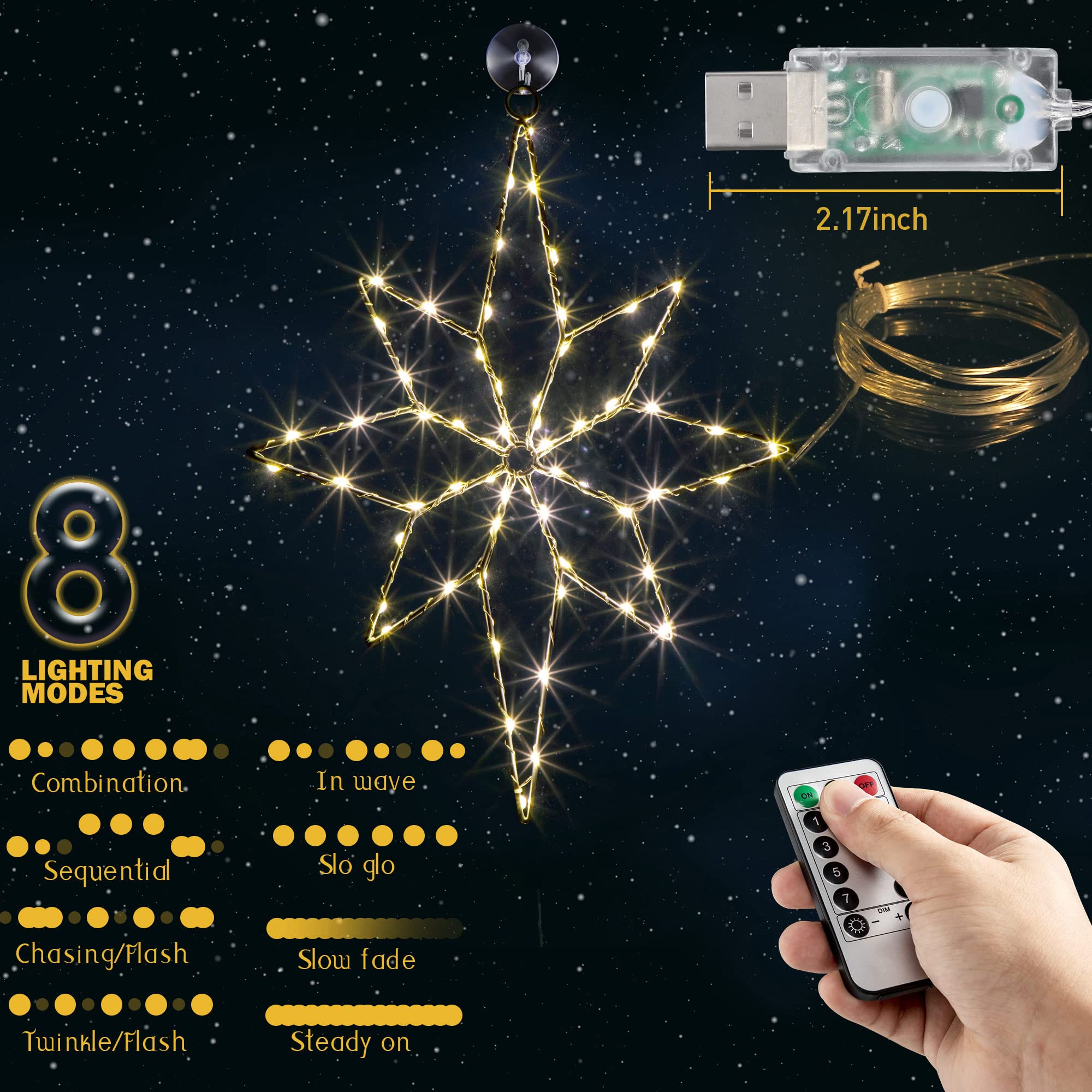 Christmas Window Light Decorations, Star Window Silhouette Lights with Iron Frame LED USB Operated Lighted Star for Window in Xams Thanksgiving Holiday Party (1 Pack, 12 x 15.8 Inch)